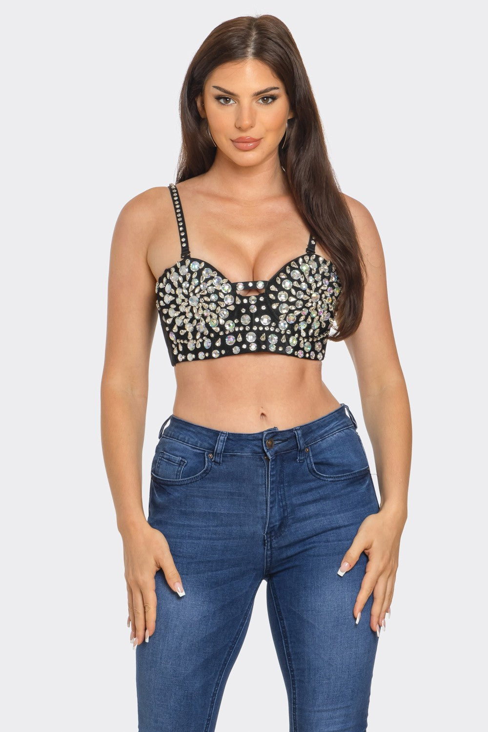 Front Stone Details Bustier Top with Straps
