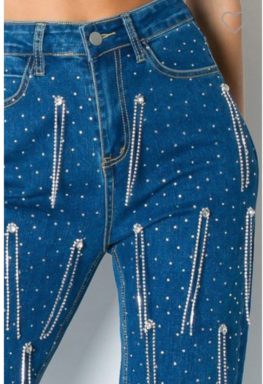 Rhinestone Fringe Stretch Denim