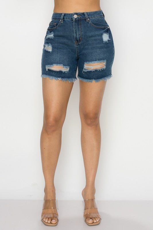 Frayed Distressed Denim Shorts